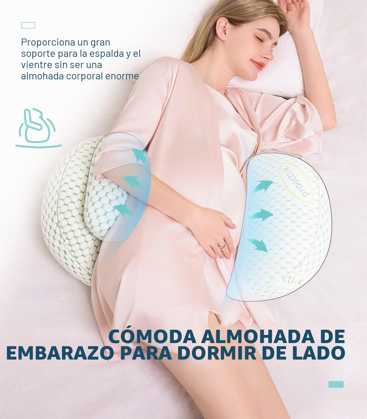 Oternal Almohada de Embarazo para Mujeres Embarazadas, Almohada Corporal Suave para Embarazo, Soporte para Espalda, Caderas, piernas, Almohada de Maternidad con Funda de Almohada Desmontable y