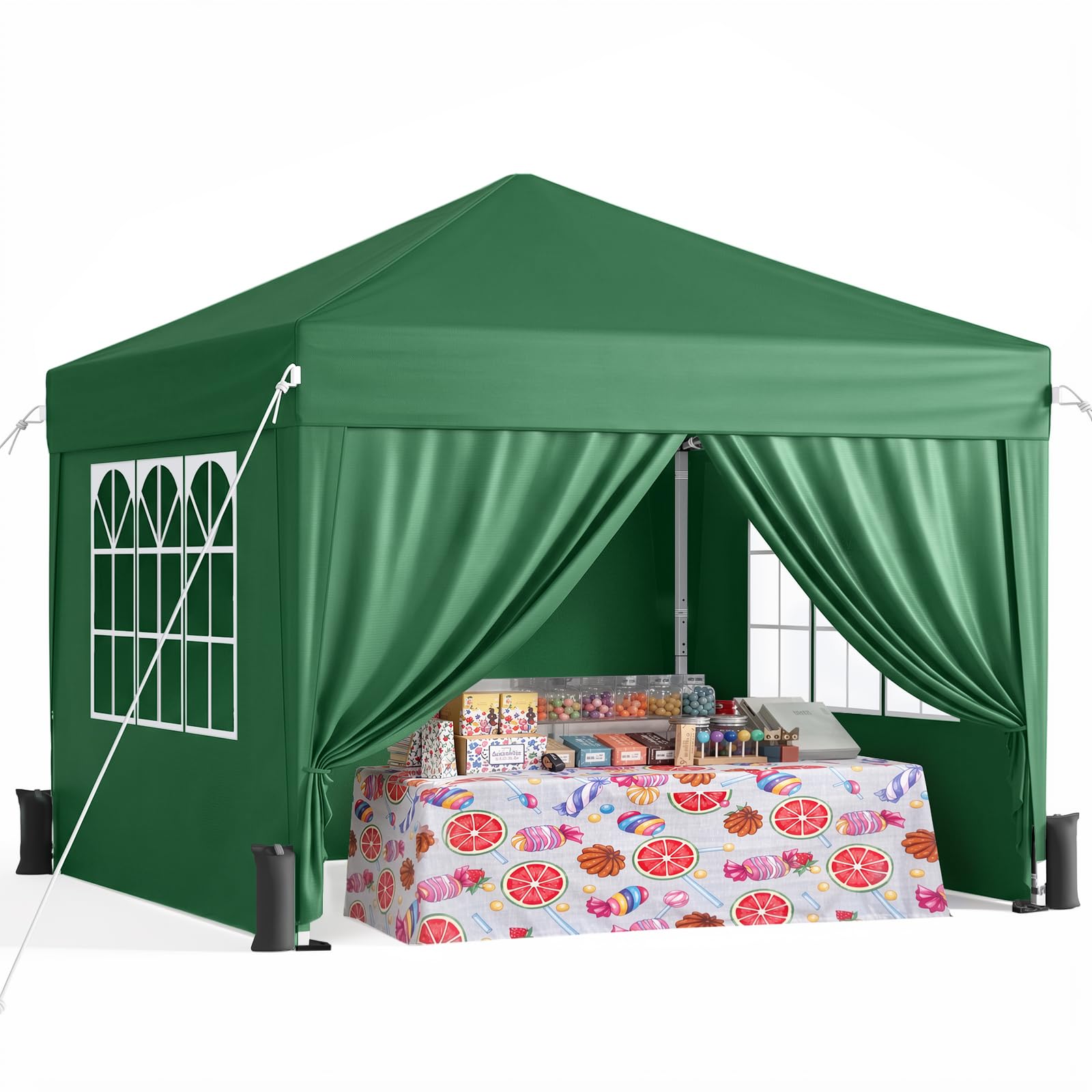 Driftalia Pop Up Gazebo with Sides 3m x 3m, Easy Setup Waterproof Gazebo with Carry Bag and Sandbags for Parties, Festivals, Outdoor Activities - Dark Green