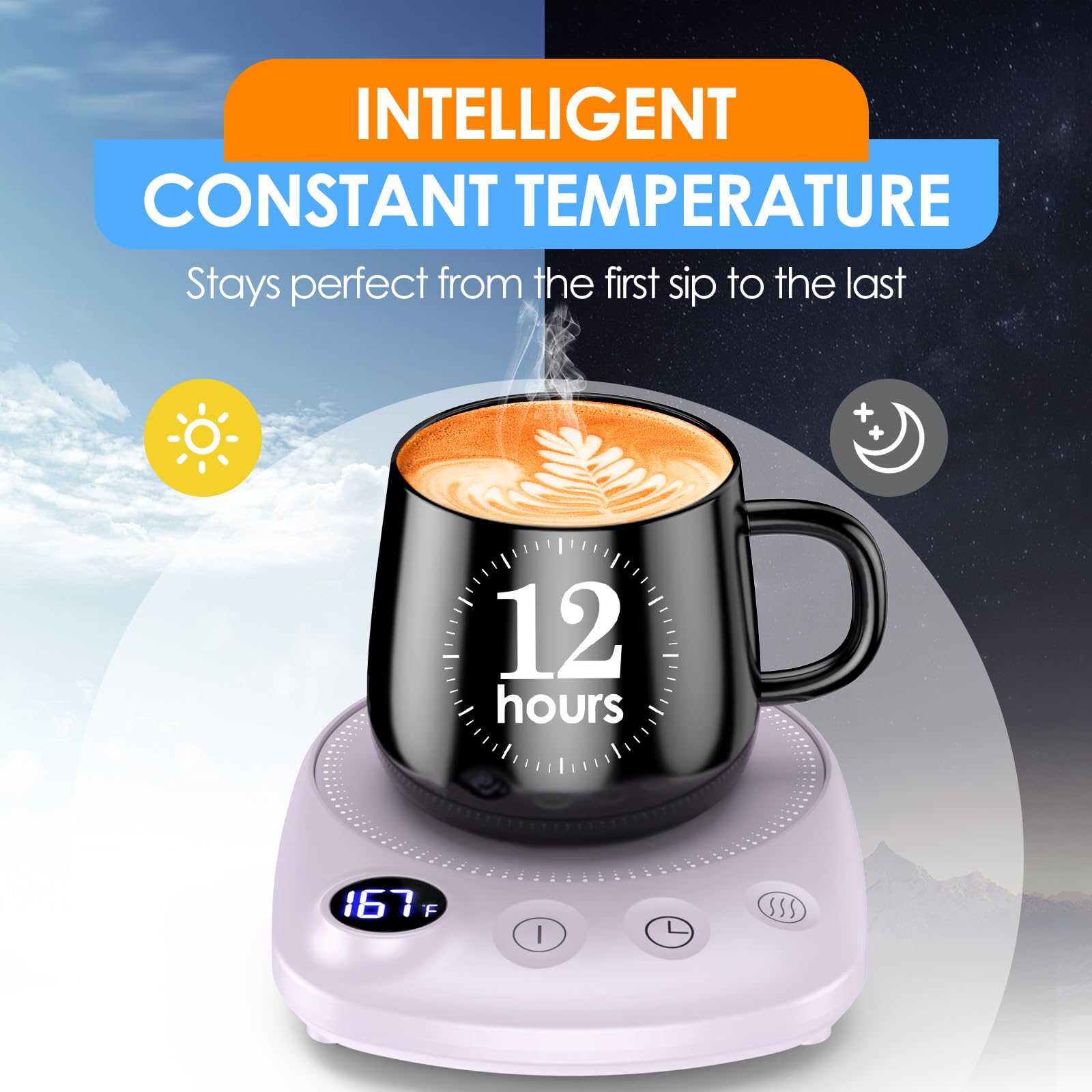Chauffe-tasse à café, chauffage plus rapide et température plus élevée, chauffage de tasse à café pour ordinateur, arrêt automatique, 4 réglages de température et 1 minuteur