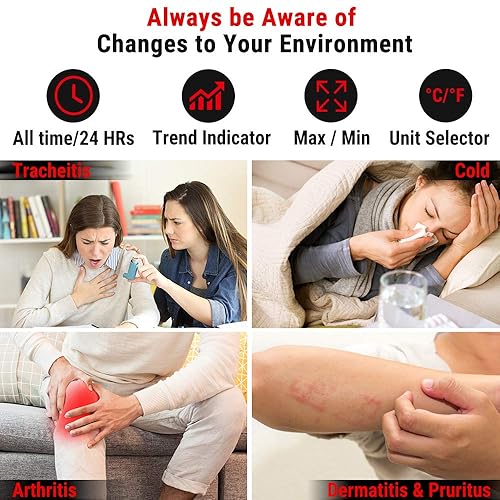 Vista 4 de Hidrómetro ThermoPro TP62 digital e inalámbrico para interior y exterior, medidor de temperatura y humedad con pantalla LCD de retroiluminación