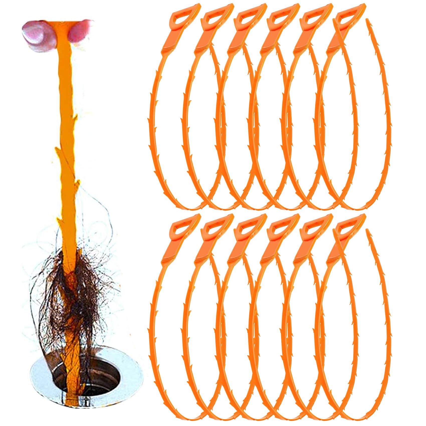 Huryfox Drain Clog Remover Tool- 6 Pack 20 Inch Length Drain Cleaner Sticks for Sink, Pipe and Tub - Plumbing unclogger Tool for Clogged Drains in Shower, Hair Catcher for bathroom, kitchen, Bathtub