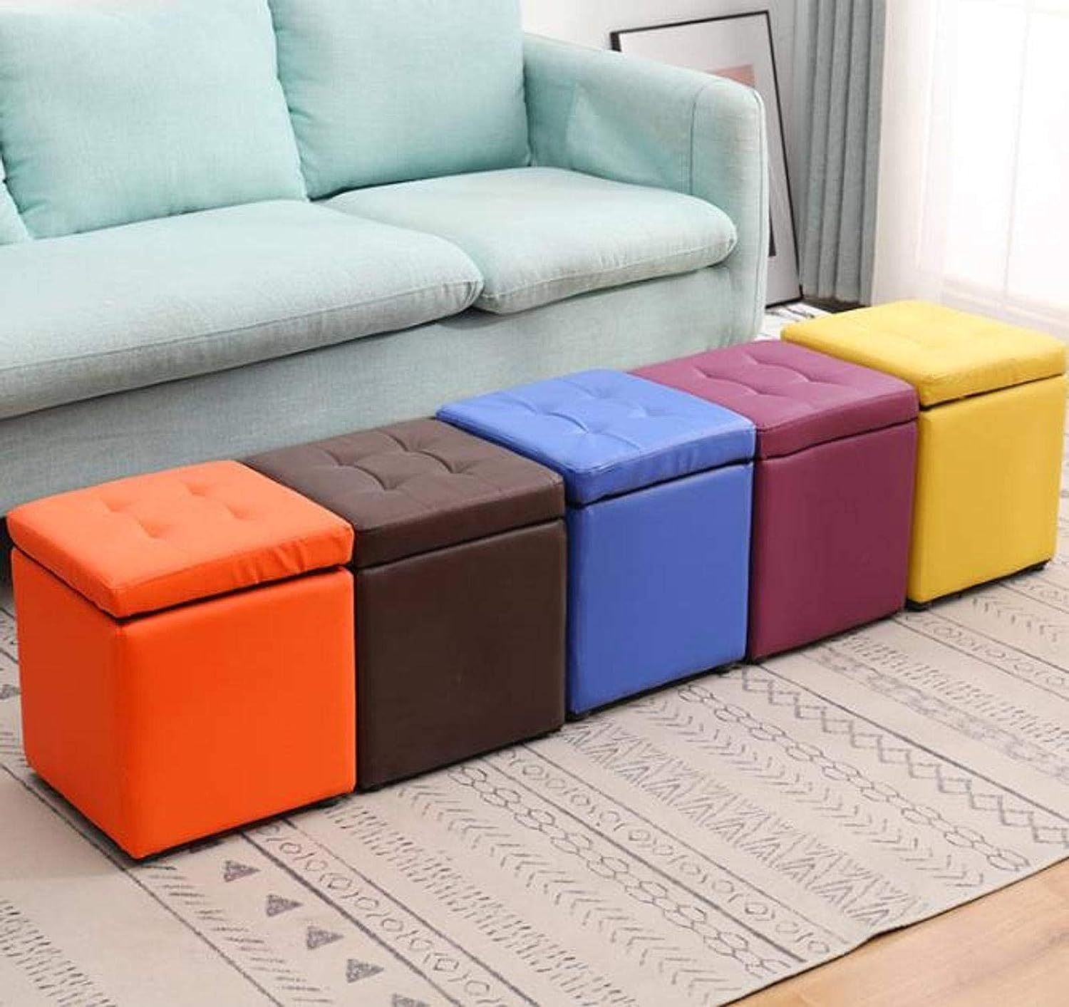 Sgabello Pouf Poggiapiedi Poggiapiedi Portaoggetti, Scatola Portaoggetti in Pelle PU Versatile Sgabello per La Casa Sedile Divano Sgabello Poggiapiedi Adatto per Soggiorno Camera D