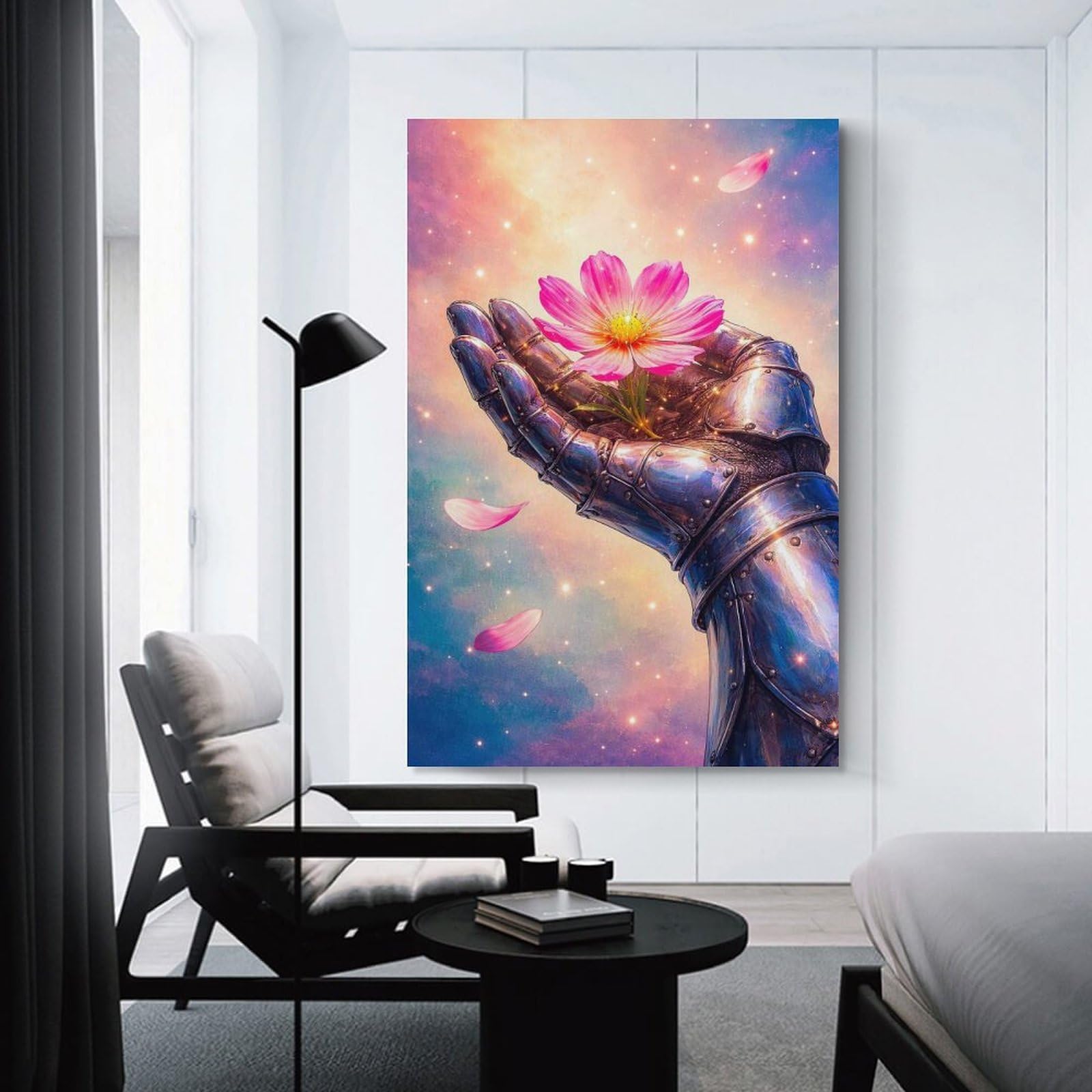 Junmoney Decorative Canvas Print Knights Hand Holding A Pink Flower, 24x36inch(60x90cm), for Living Room, Bedroom Or Home Office, Home Decor Gift with Stylish Appeal