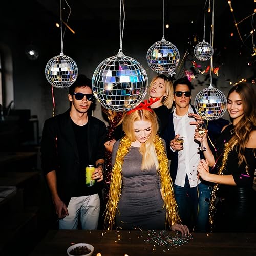 Miniatura 6 de 37 adornos de bola de espejo de discoteca, bola de espejo de discoteca plateada, divertido colgante plateado para decoración de fiestas, adornos de