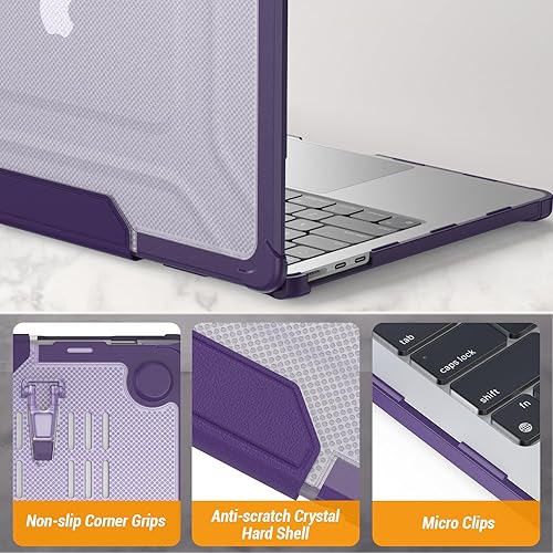 Miniatura 7 de SEYMAC stock Funda para MacBook Air de 13.6 pulgadas (2025-2022)A3240 M4 A3113 M3 A2681 M2, protección contra golpes con soporte plegable y