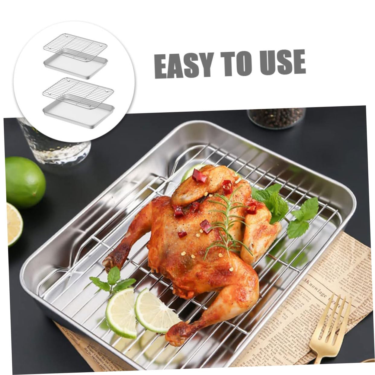 Gatuida 2juegos Bandejas Para Hornear Con Rejilla Para Enfriar Bandejas De Acero Inoxidable Para Hornear Pan Para Con Rejilla Para Cocinar El Horno