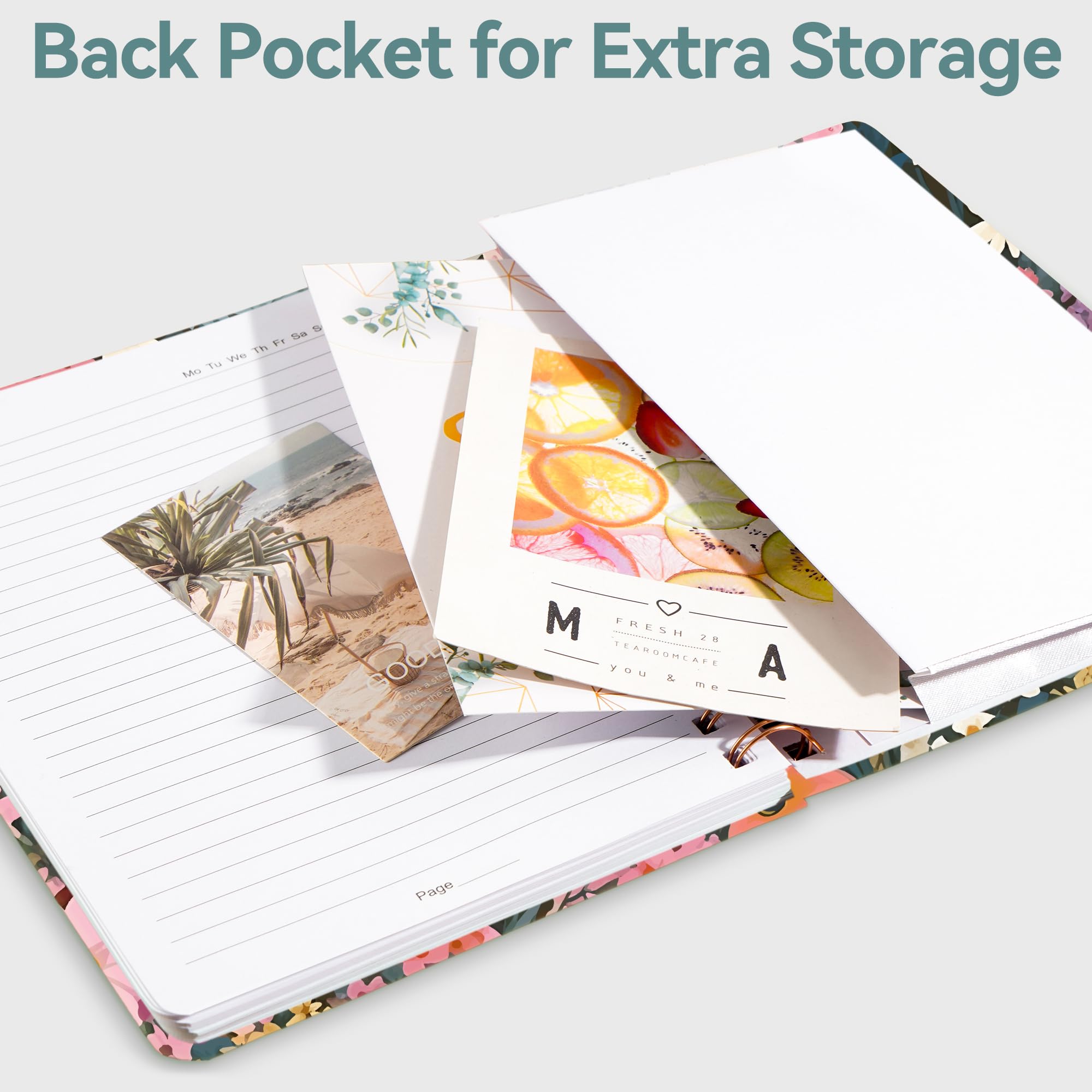 Cuaderno de espiral rayado, cuaderno A5 con rayas universitarias para diario, tomar notas y planificación diaria, tapa dura duradera con un diseño elegante, flores silvestres