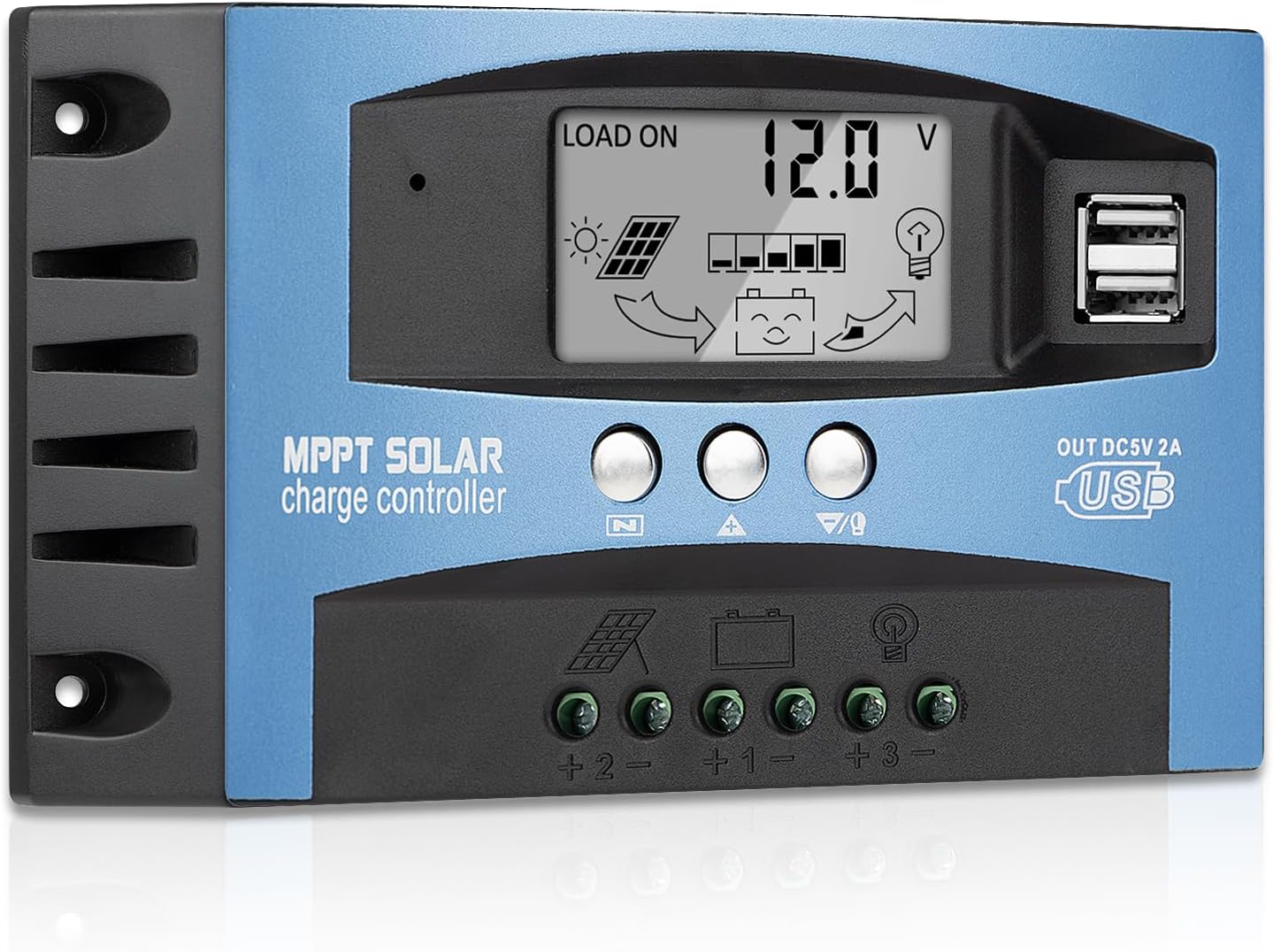 60A MPPT Solar Panel Charging Controller, 12V/24V Auto Solar Battery Charger Controller with LCD Display, Dual USB Port and Timer Setting ON/Off Hours