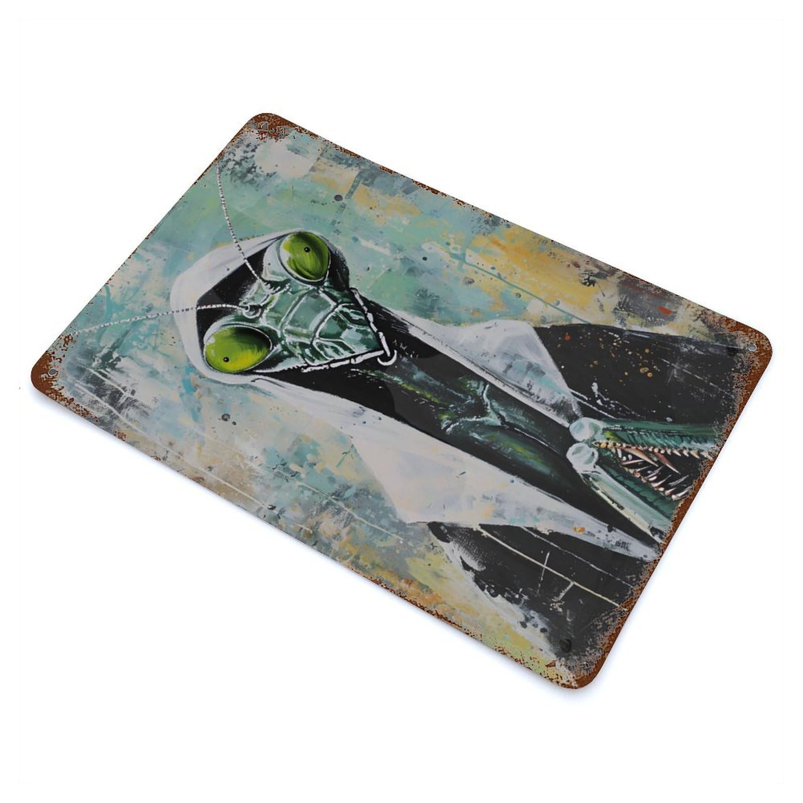 Mantis Nun Praying Art Vintage Rust Metal Sign 11.8"x7.9", Classic Wall Plaque for Basement, Hobby Room And Garage Decor