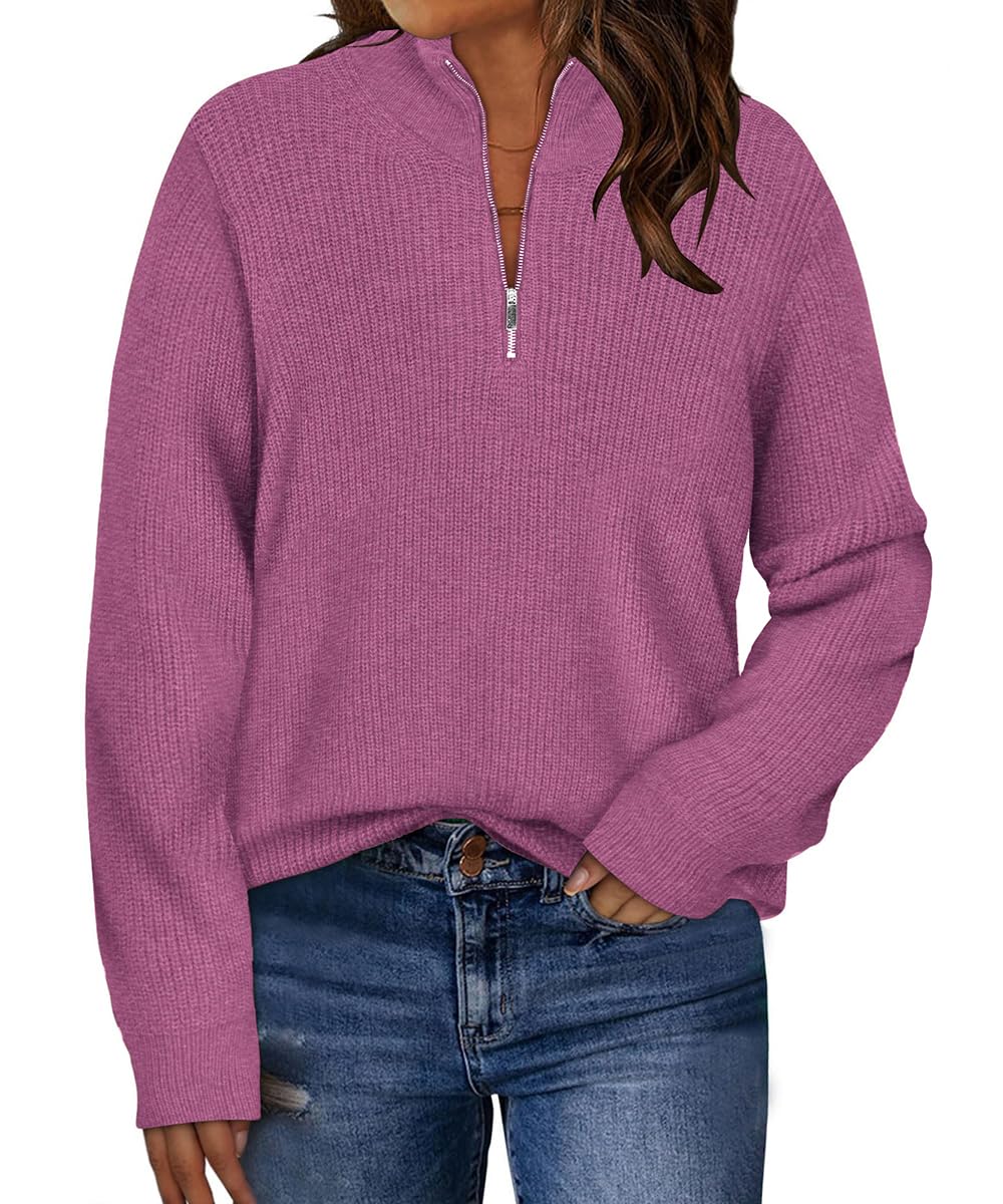 TIYOMI Women Plus Size Tops Long Sleeves Mock Neck Sweaters Knit Pullover Sweater Adjustable Zipper Fall Autumn Winter