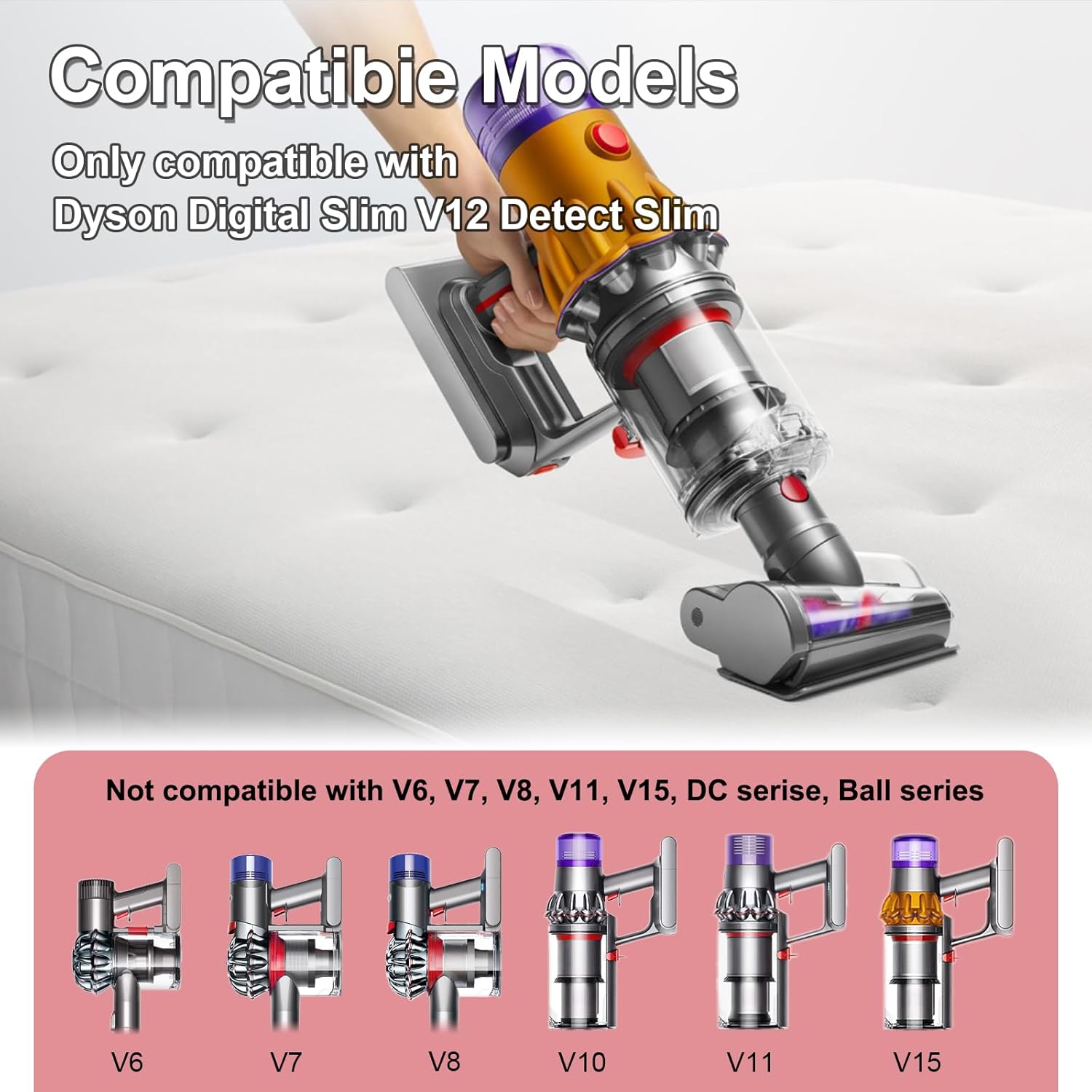 Mini Motorized Tool Brush Head Compatible with Dyson V12 Detect Slim/ V10 Digital Slim / SV18/ SV20 Vacuum Part, Anti-Tangle Attachment Replacement Head Suitable for Long Hair and Pet Hair