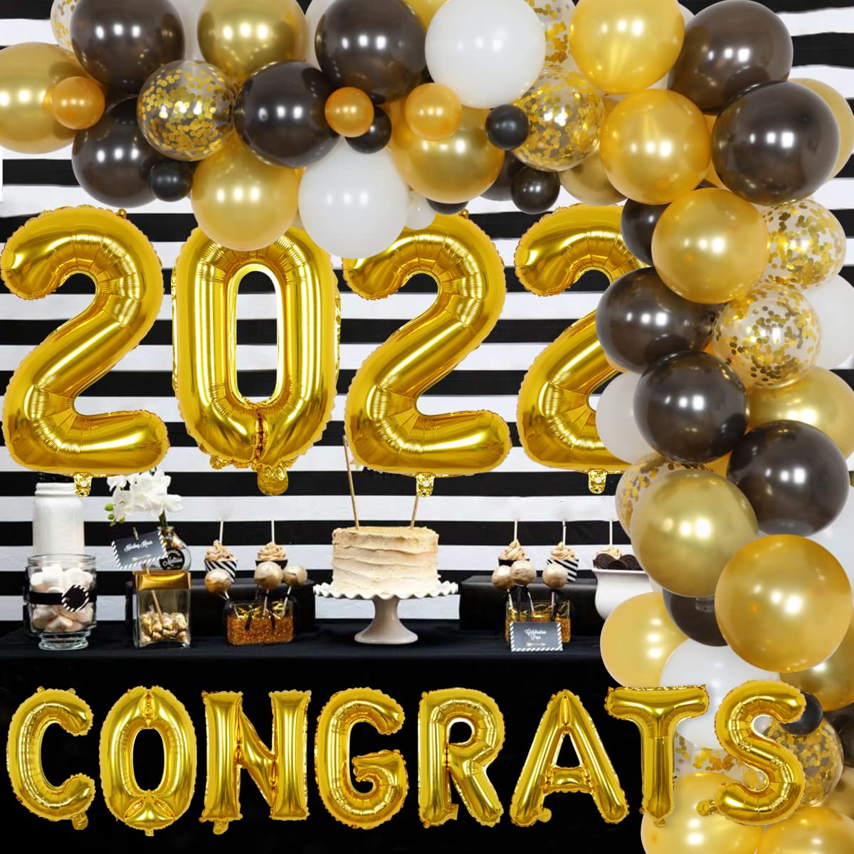 Buy Black and Gold Graduation Decorations 2022, Black Gold and White