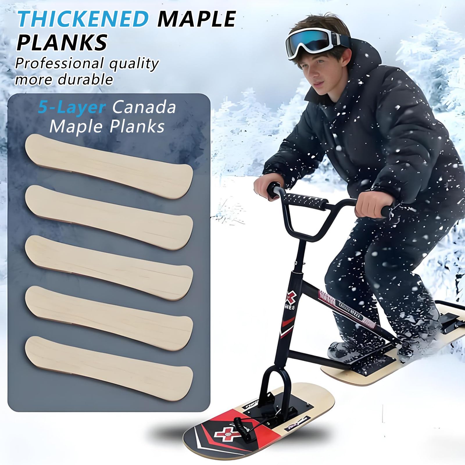Sci/Monopattino da Neve Avanzato, Sci da Neve per Adulti con Rotazione A 360°, Motoslitta per Adulti A Doppia Tavola, Slitta da Snowboard con capacità di 330 Libbre Black