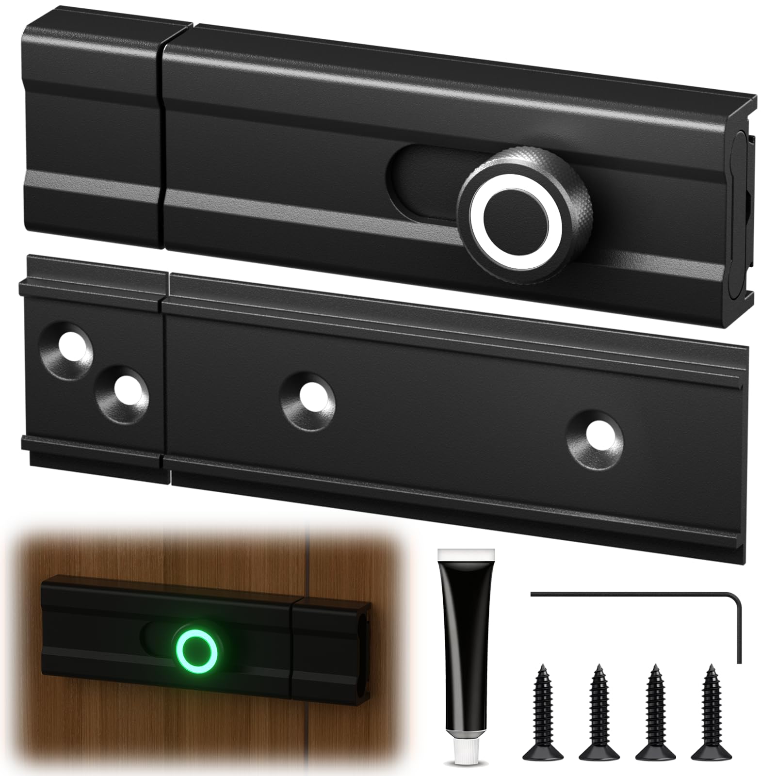 1 Pack 2 in 1 Door Lock Bolt, 3.15 Inch Door Latch Bolts, Internal Door Bolt, Black Sliding Door Bolt, Luminous Security Lock Latch for Internal Door Bathroom Toilet Shed