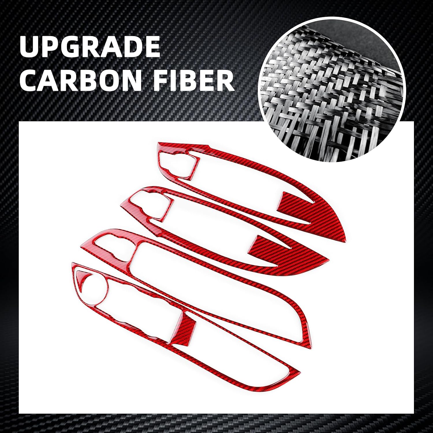Real Carbon Fiber Window Switch Panel Frame Covers - for Ford Focus SE 2015 2016 2017 2018 Carbon Fiber Accessories, Durable Anti-Scratch Protective Accessories (Red)
