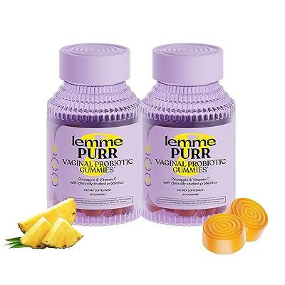 Lemme Purr Vaginal Probiotic Gummies for Women - Balanced pH, Healthy Odor, Yeast Balance & Flora Support + Vitamin C for Immune Health - Tasty Pineapple (60 Count) (Pack of 2)