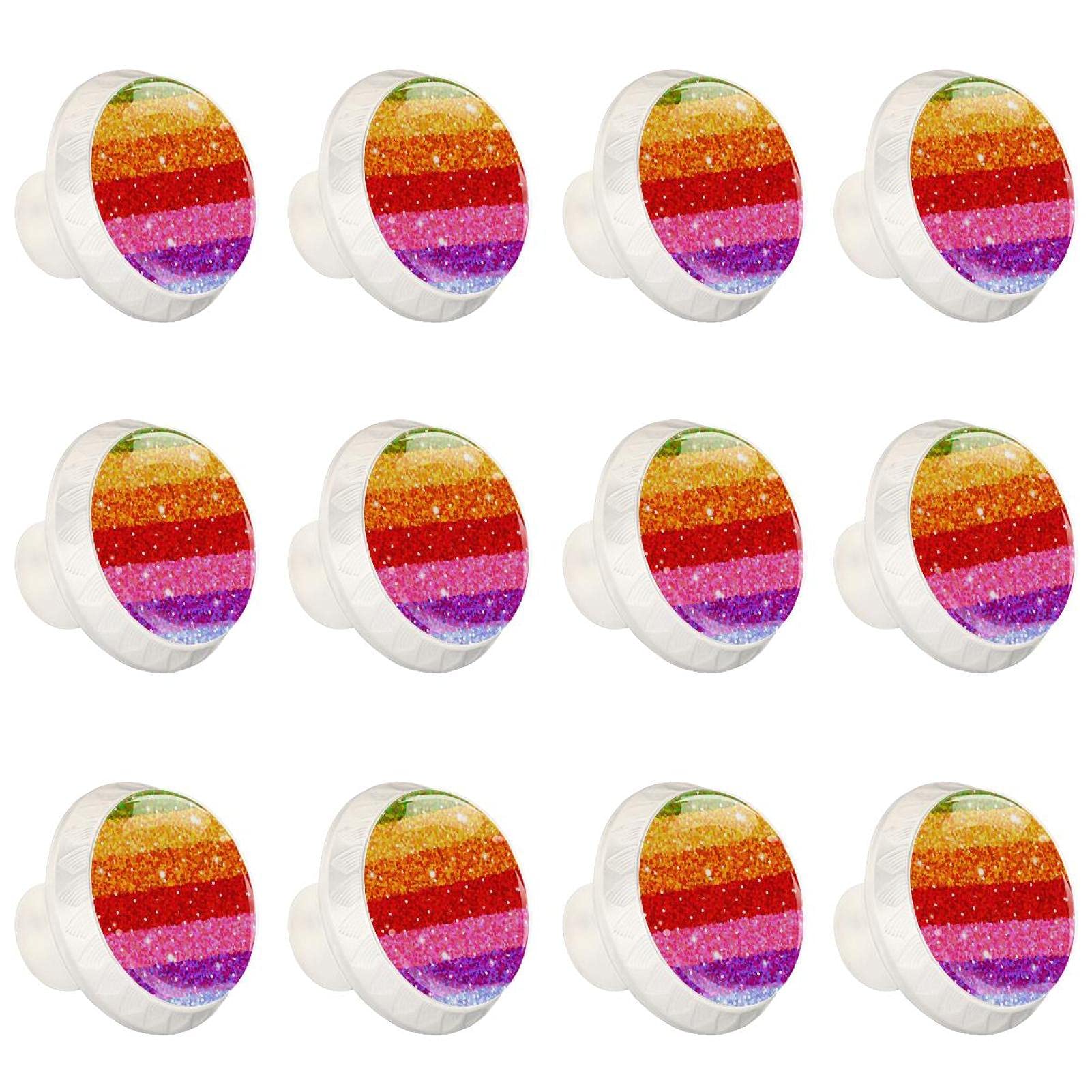 12 pezzi pomelli rotondi bianchi colorati glitter strisce