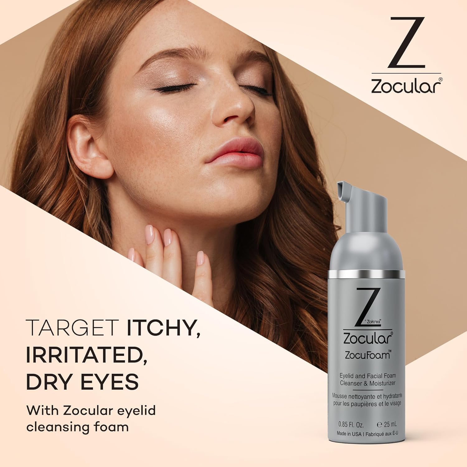 Zocular ZocuFoam Foaming Eyelid Cleanser – Gentle pH-Balanced Cleansing Foam – 25 mL