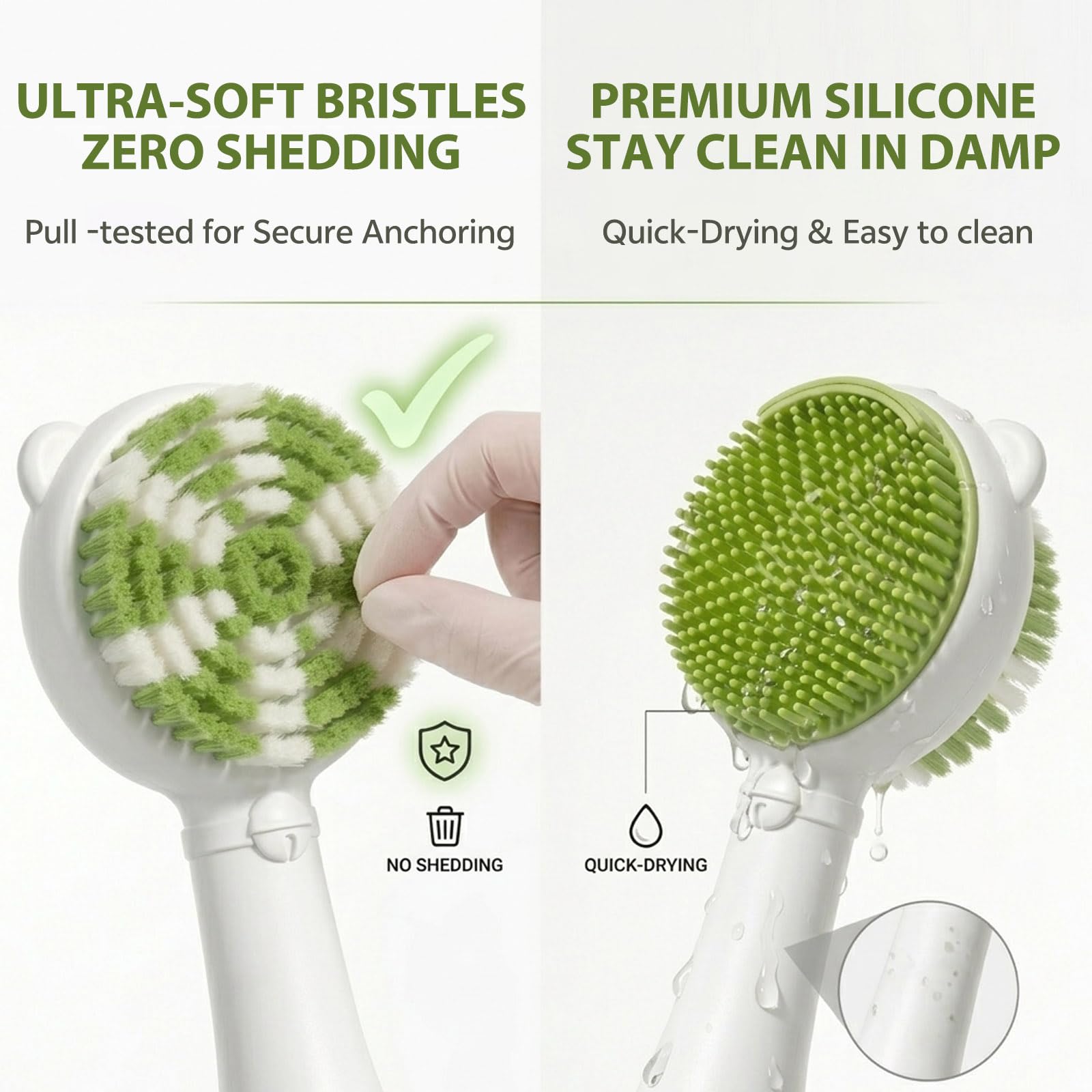 Juego de cepillo y peine de doble cara para bebé, cepillo de baño ultra suave 2 en 1 para recién nacido, cerdas que no se desprenden y cepillo de masaje de silicona, sin BPA, suave para la piel