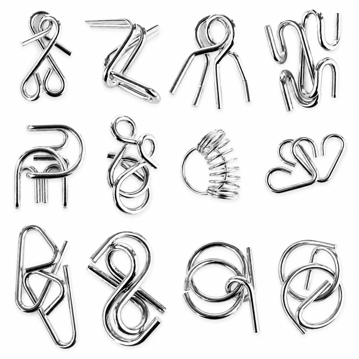 PLUSPOINT Brain Teasers Stainless Steel Metal Wire Puzzle Toys - Assorted Metal Brain Game for Return Gifts, Party Favors, Prizes, Disentanglement Puzzle Unlock Interlock Toys Mental IQ Teaser (12 pc)-picture-1