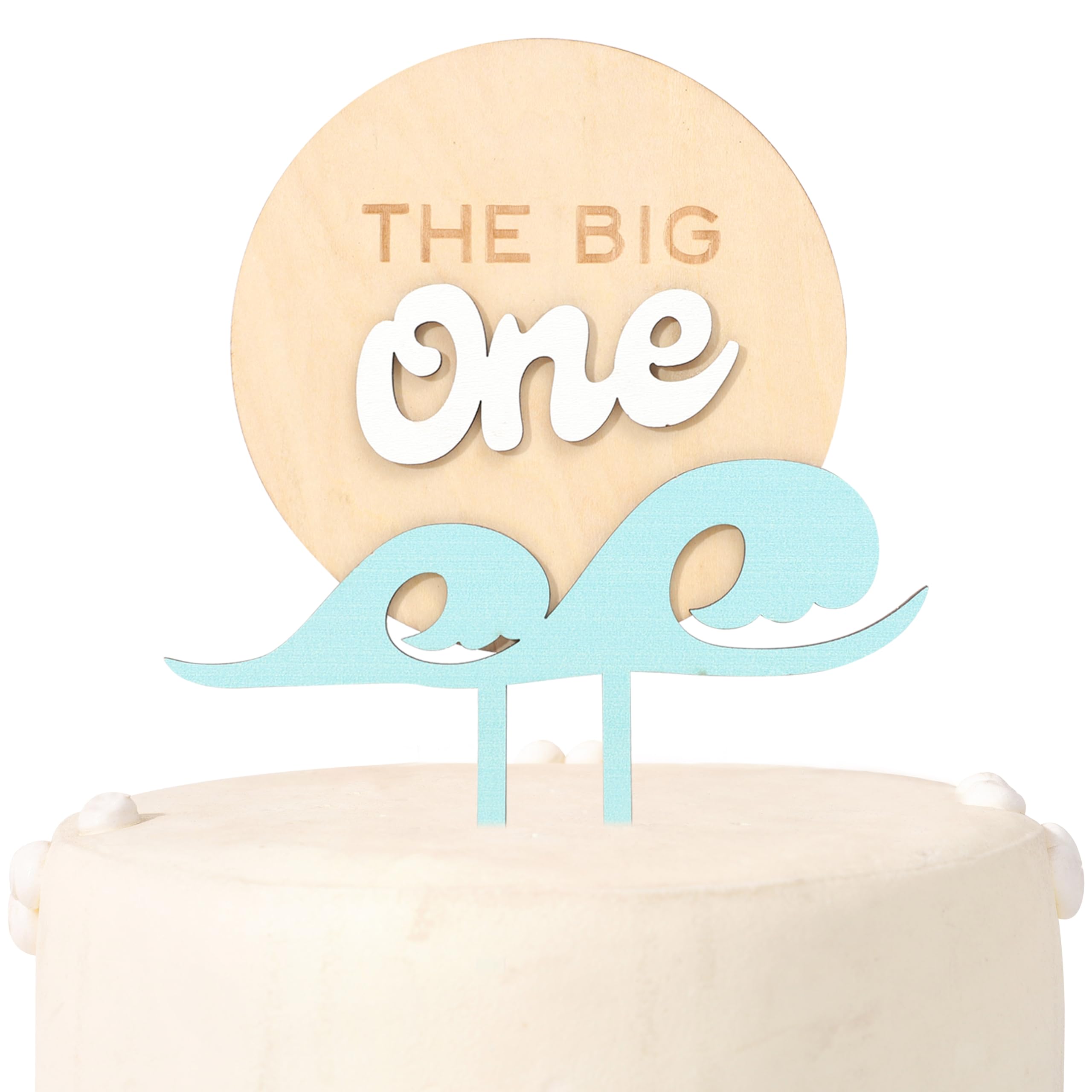 LINLULU Big One Wave 1st Birthday Cake Topper - Surf Theme, Brown Wooden Cake Topper for Boys, 6x9 Inches