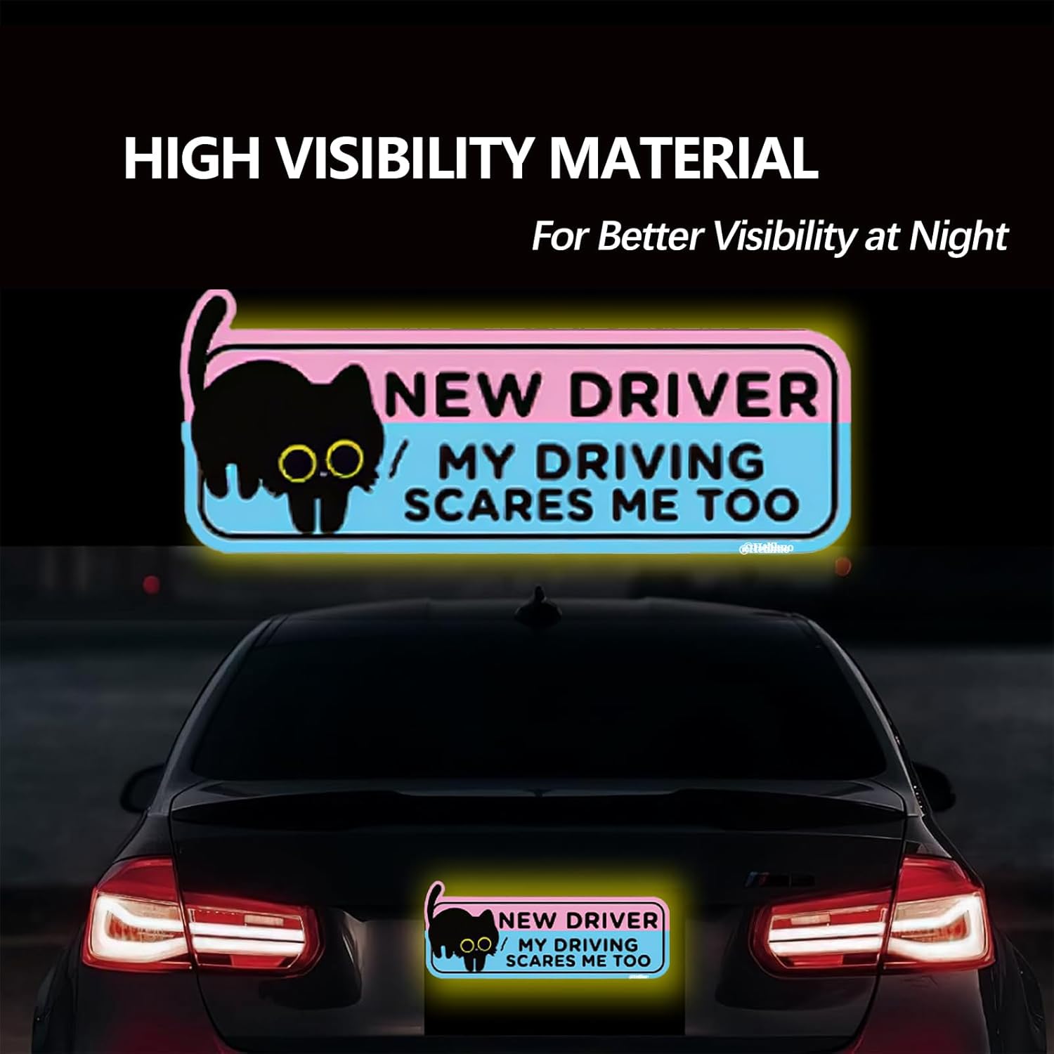 4PCS Black Cat New Driver Car Magnet, Cute Reflective Student Driver Sign for Car Bumper, Reusable Magnetic Sticker for Novice Drivers, 10 x 3.5 Inch (4Pcs Cartoon Black Cat) - Image 4