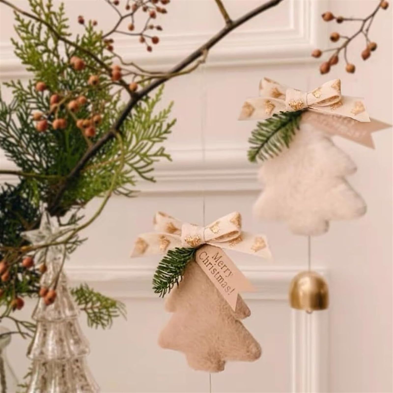 Campanelle Natale 2 Campane di Natale, Ornamenti for L'Albero, Decorazioni in Peluche for Pendenti for Albero Decorazioni(Bruin)