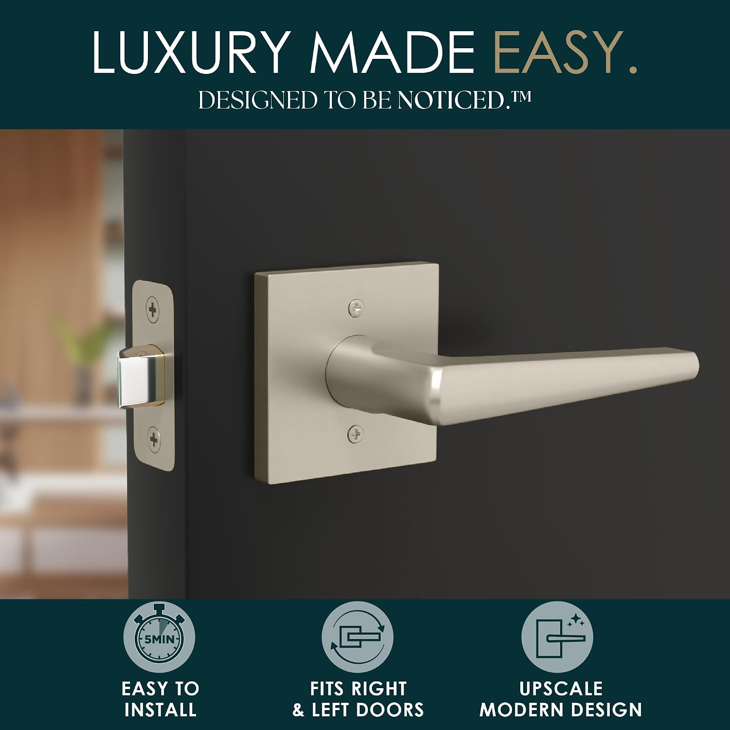 Passage Door Handle (1 Pack), Passage Door Lever, Satin Nickel | Satin Nickel, Passage Door Handle, Passage Door Lever, No-Lock Interior, 1 Pack, Install Hardware