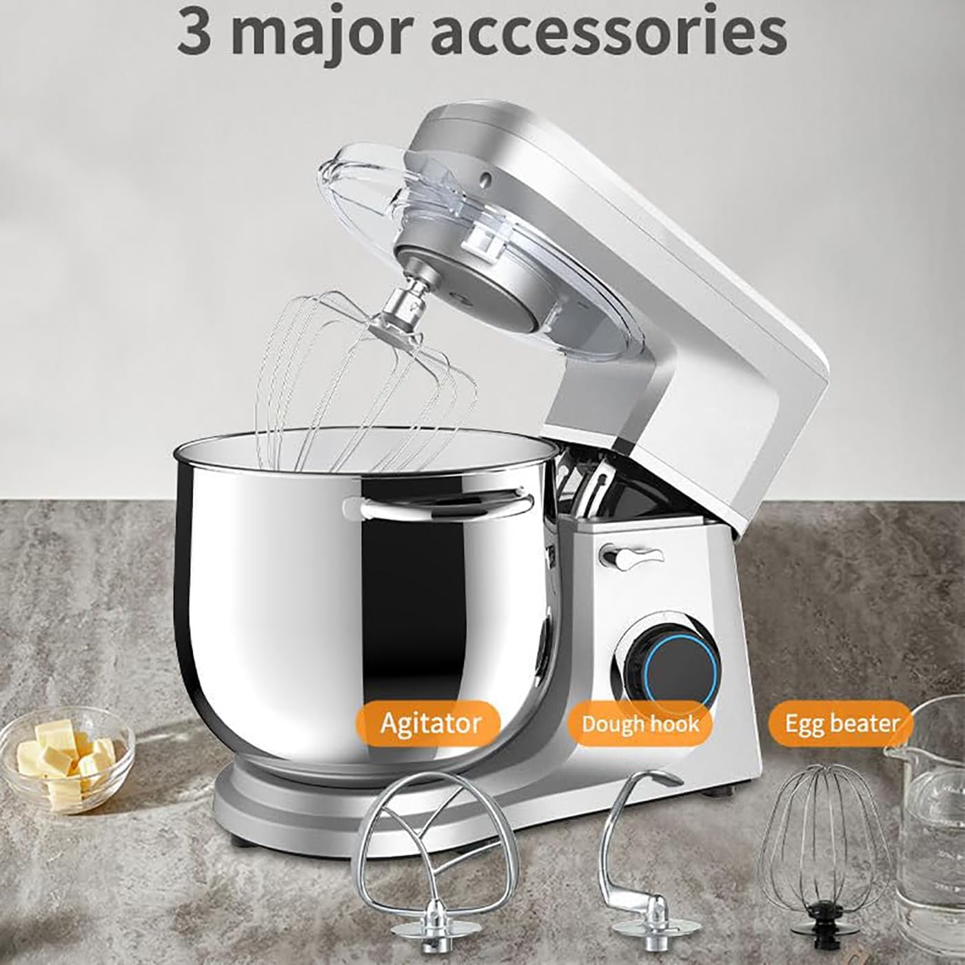 Miscelatore per impasti da 11 l, 1700 W, 6 velocità, base antiscivolo e 3 accessori, per panettieri e appassionati di cucina