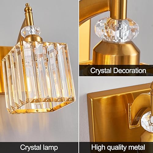 Miniatura 38 de Moderna lámpara de tocador de baño con 3 luces de cristal cromado sobre espejo para aplique de pared de baño Cromado,Oro,Negro Oro,Negro