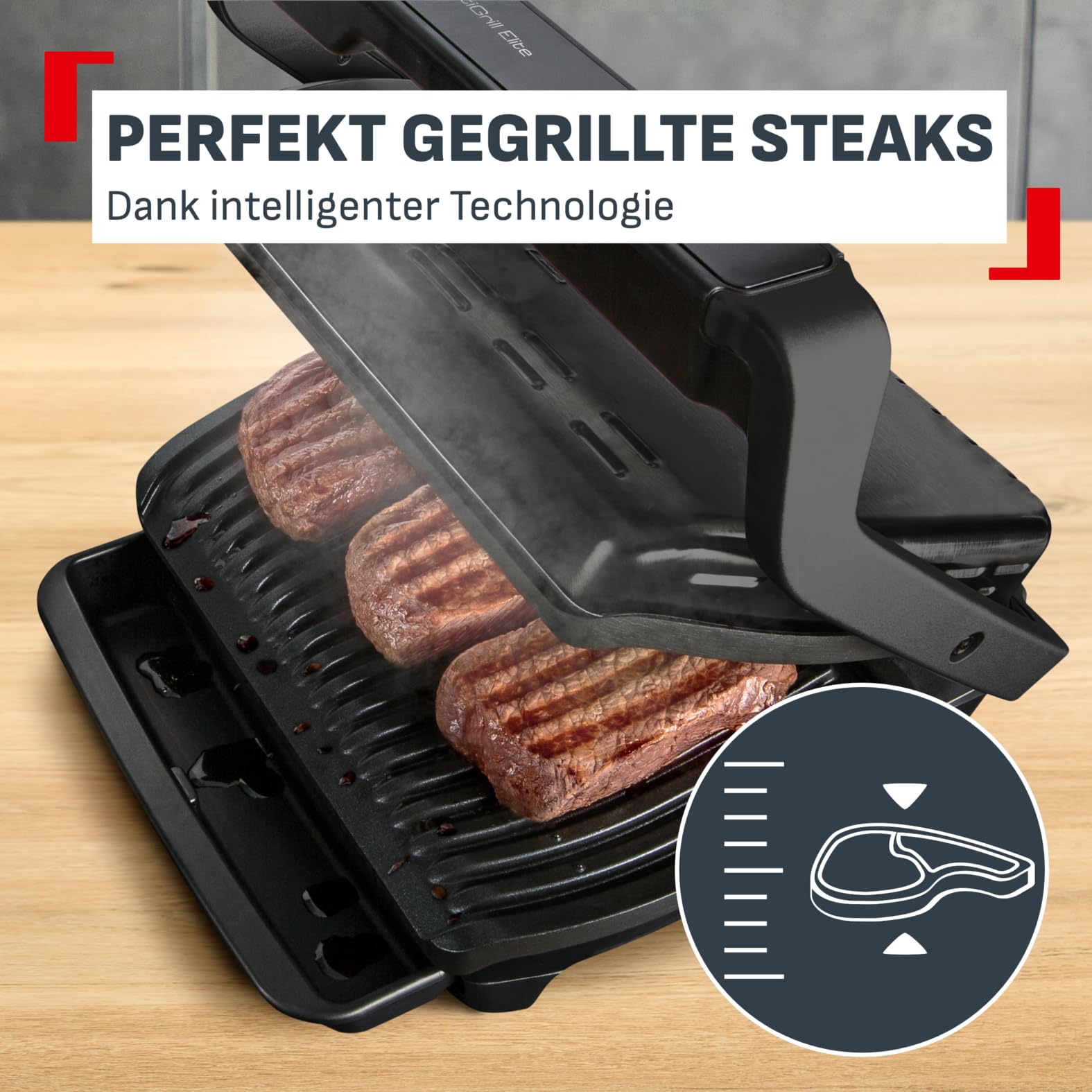 Tefal OptiGrill Elite XL Kontaktgrill, 16 Programme, digitales Display, abnehmbare XL-Platten, Elektrogrill, schwarz