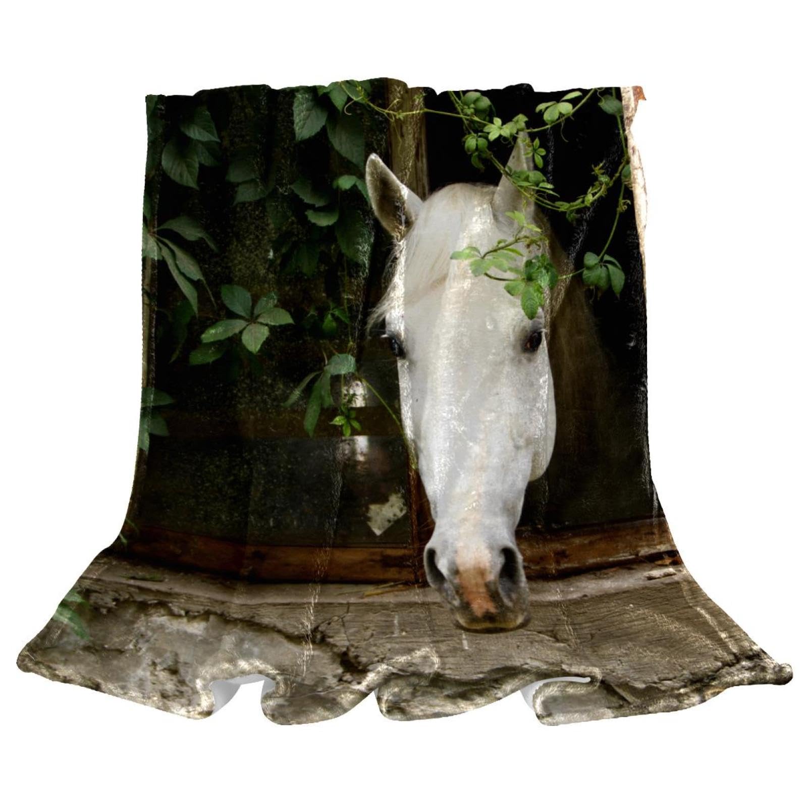 Couverture polaire cheval blanc chaude douce microfibre jeté canapé plaid 150x100