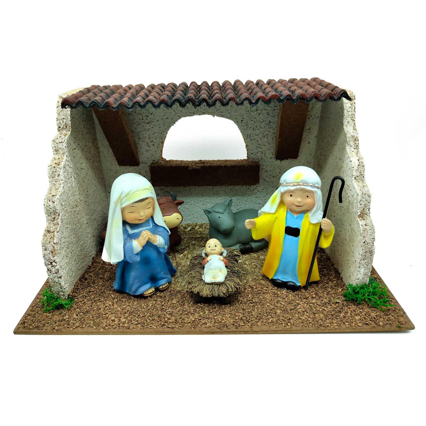 Acan Tradineur - Cueva de Nacimiento con 3 Figuras: María, José y el Niño Jesús para Belén - Estilo Naïf - Marmolina - Adorno Divertido para Nacimiento, Navidad, decoración Tradicional - 10 cm
