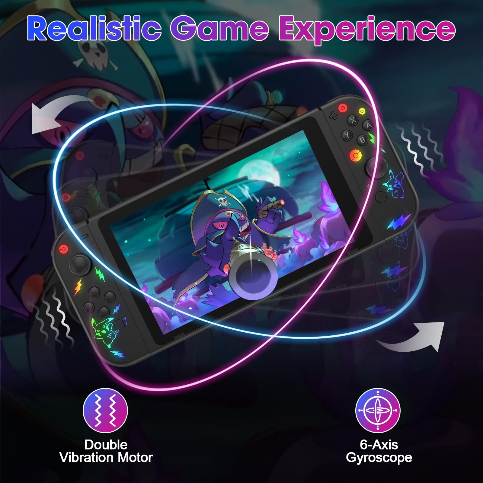 FFSTARYM Compatible with Switch Controller, Switch Controllers for Switch/Lite/OLED, with/Dual Vibration/Motion/Wake-up/Screenshot (Gradient Glow) — view 2