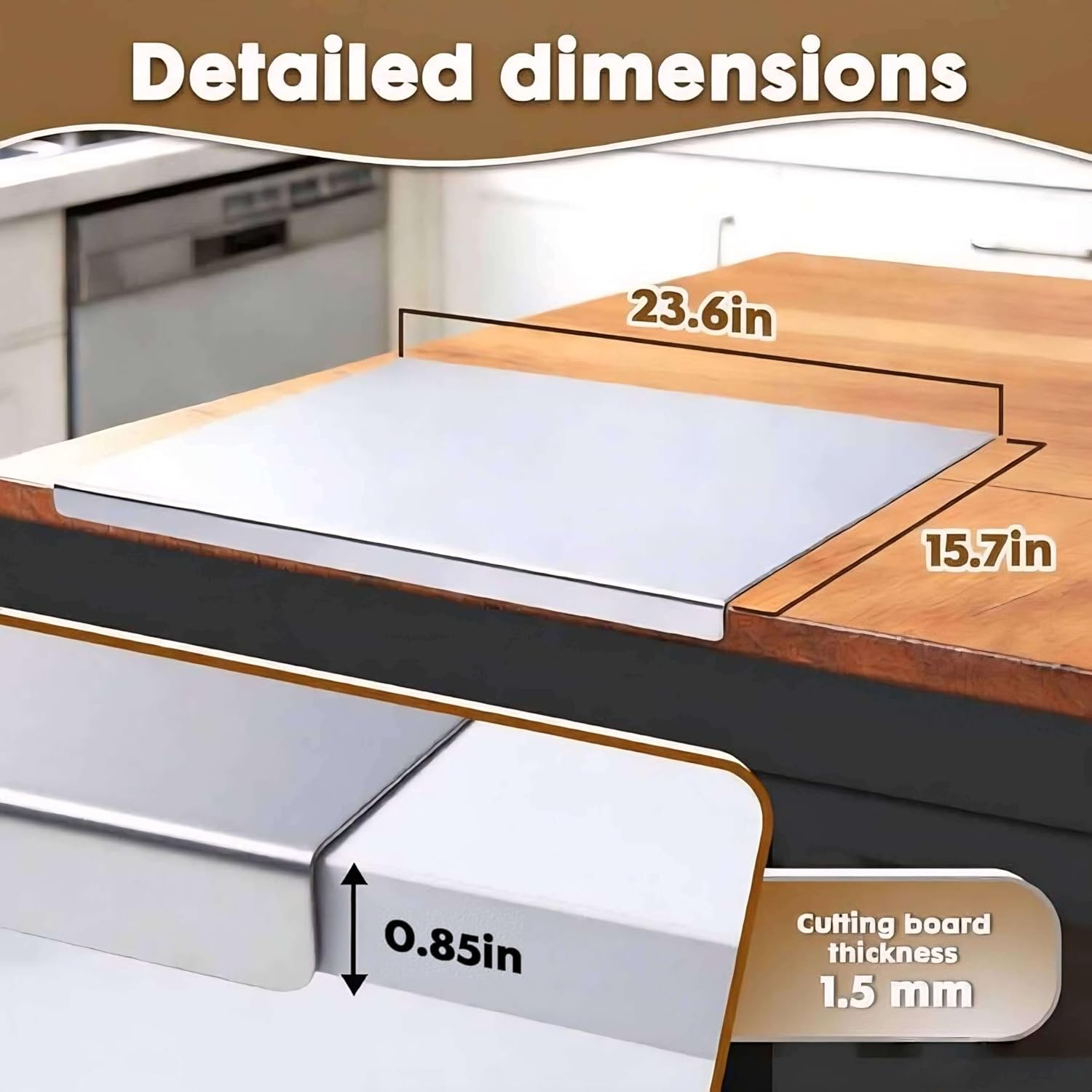 Stainless Steel Cutting Boards for Kitchen, Kneading Board, Metal Cutting Boards for Slicing Meat, Fruits, Vegetables, Bread, Baking Small Cutting Boards (23.6 x 15.7 in/60 x 40cm)