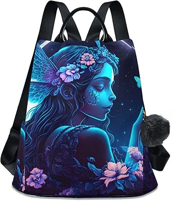 ZENWAWA Night Fairy Girl Backpack for Women, Fashion Anti Theft Casual Daypack Shoulder Bag Purse for Travel Work 15 inches