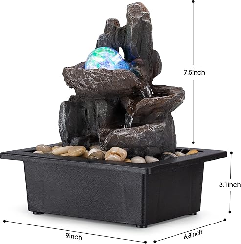 Miniatura 3 de Fuente de mesa giratoria de bola de cascada de rocas, fuentes de mesa de oficina para decoración de oficina en el hogar, incluye muchas rocas