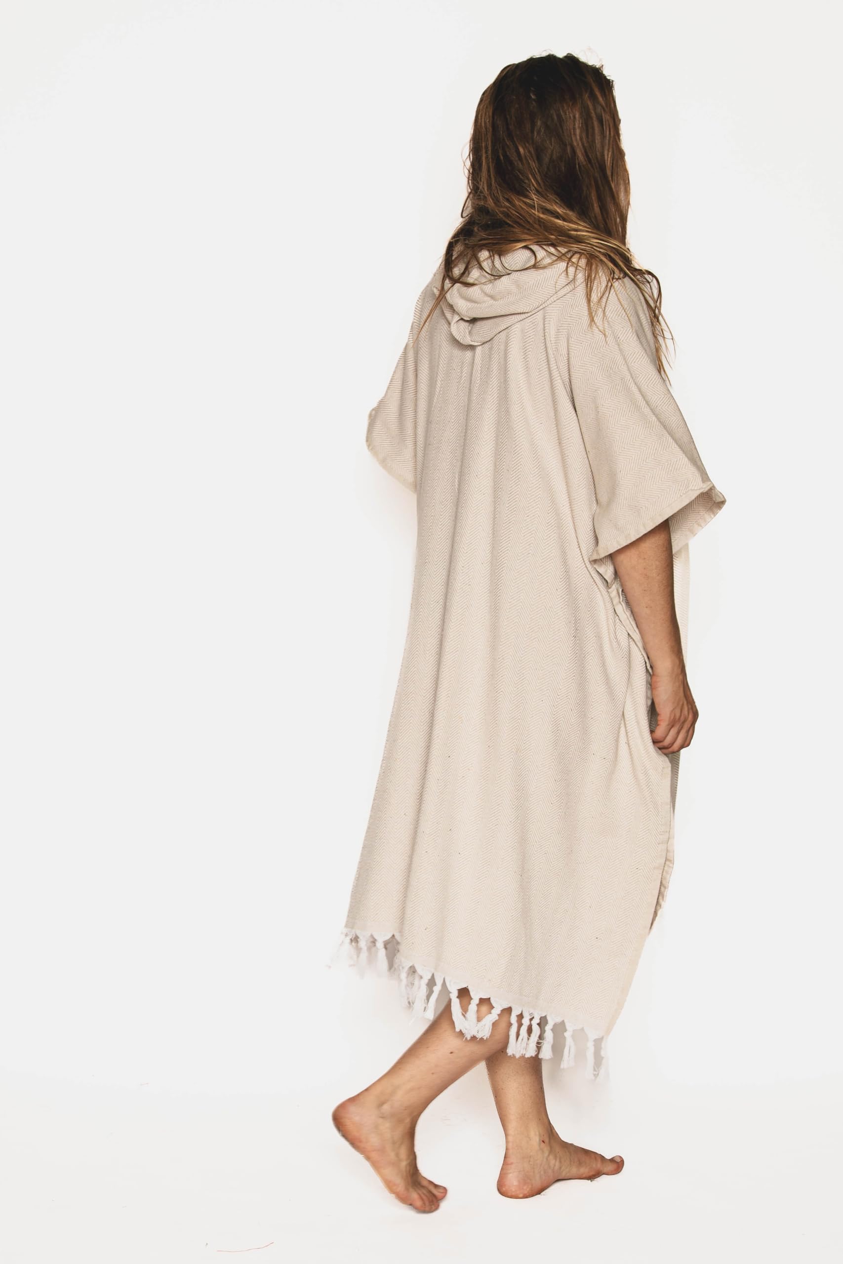 Surfponcho für Damen Herren 100% Baumwolle Hamam Oversized handgewebt Kapuze Strand Camping (Sand)