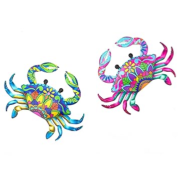 SOBLUING Couples Crabs Metal Crab Wall Decor Coastal Decorative Sculpture for Tiki Bar Wall, Home Door, Window, Ocean Theme Room, Set of 2