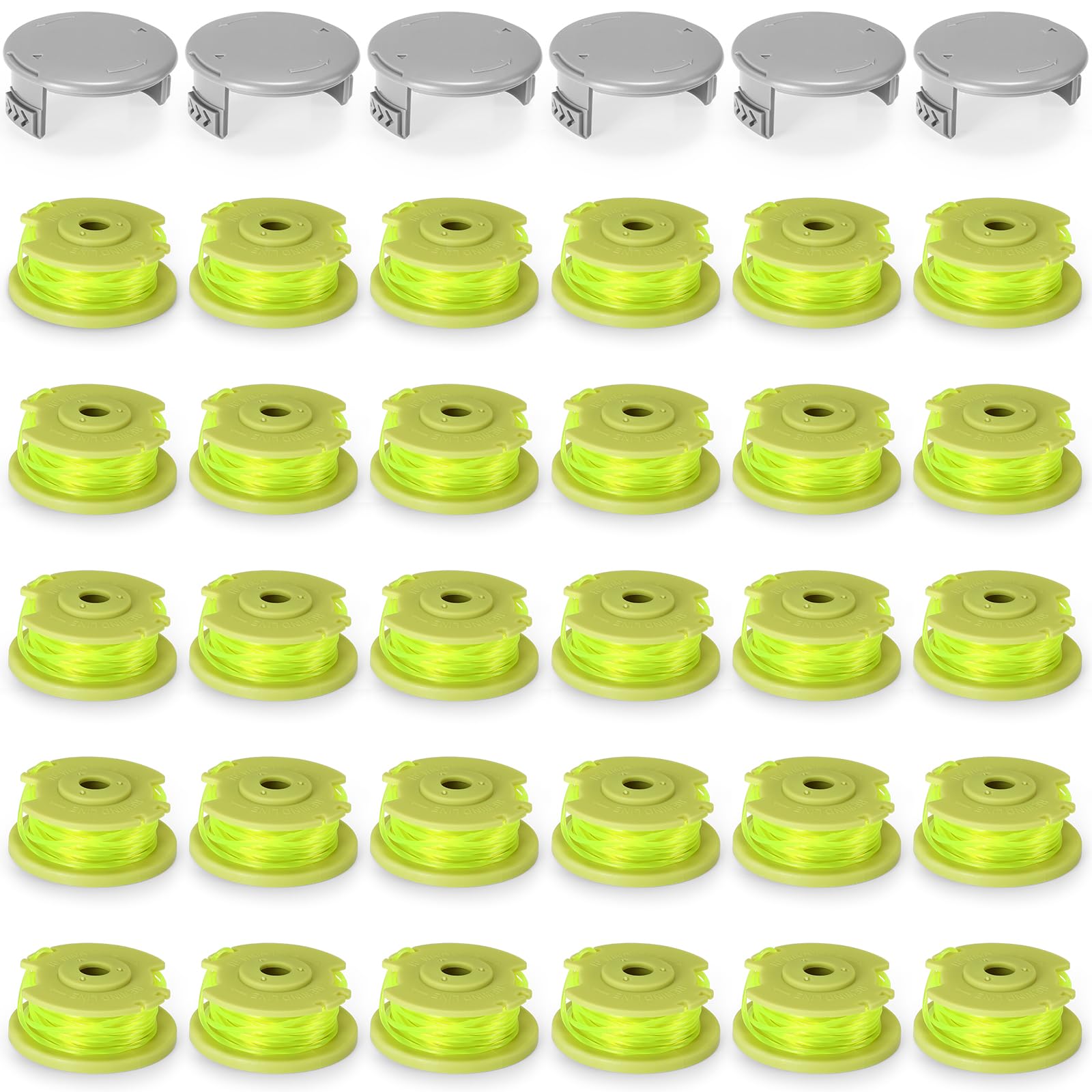 Hiboom AC80RL3 - Set di 30 corde intrecciate per decespugliatore e 6 tappi per decespugliatore compatibili con tagliabordi Ryobi 18 V, 24 V, 40 V, 3,4 m