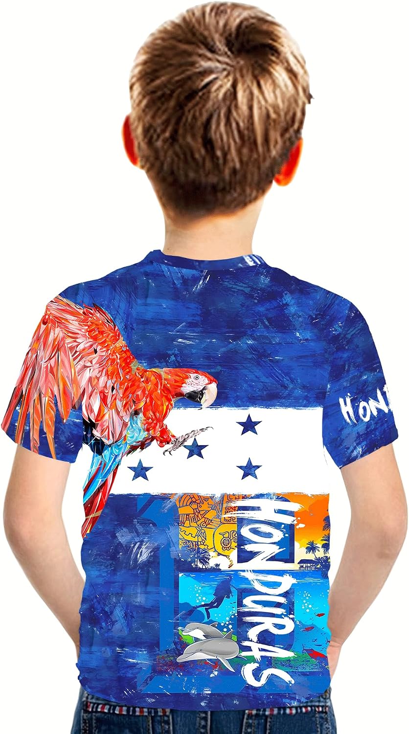 DFZ Boys’Honduras Flag T-Shirt Graphic Short Sleeve Crew Neck T-Shirt Unisex Kids Honduras Jersey