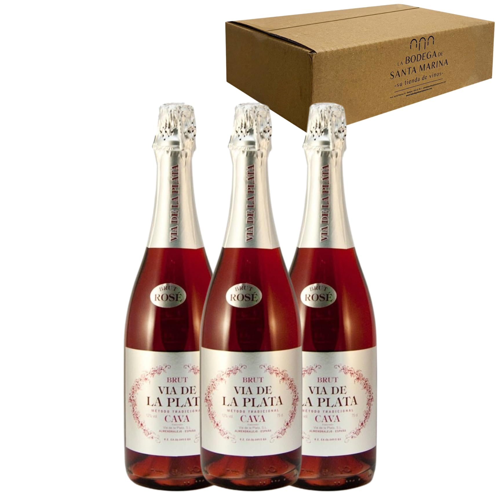 Cava Vía de la Plata Rosado - Para Disfrutar en Celebraciones y con los Tuyos - Pack 3 Botellas 75cl