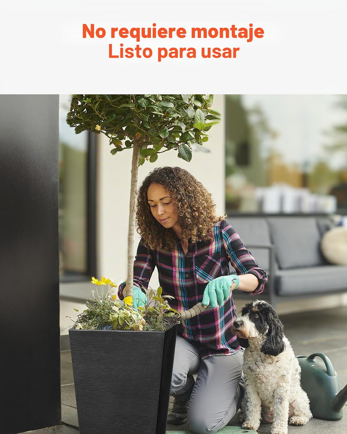 VEVOR Jardineras Altas de 570 mm 2 Piezas Jardineras Grandes para Plantas Jardineras Cuadradas Cónicas para Porche Delantero Macetas para Plantas de Árboles Diseño Moderno Drenaje Incorporado, Negro