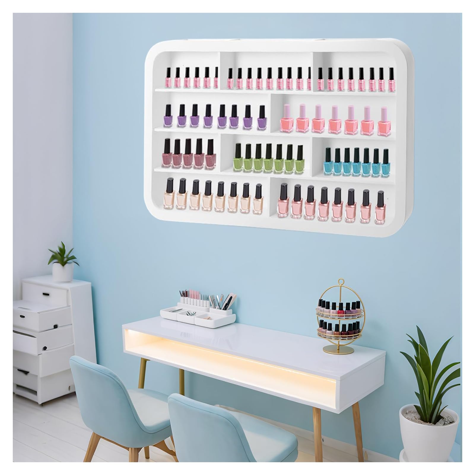 Porte-vernis ongles mural robuste étagère multi-niveaux en bois