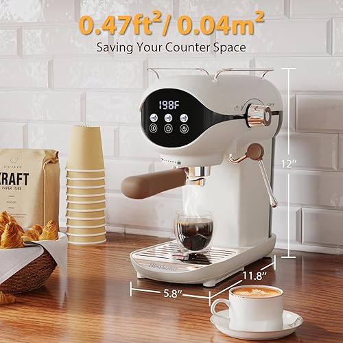 Miniatura 5 de Máquina de café expreso con espumador de leche de vapor, semiautomática, 20 bares, color blanco compacto con interruptor de palanca para el hogar,