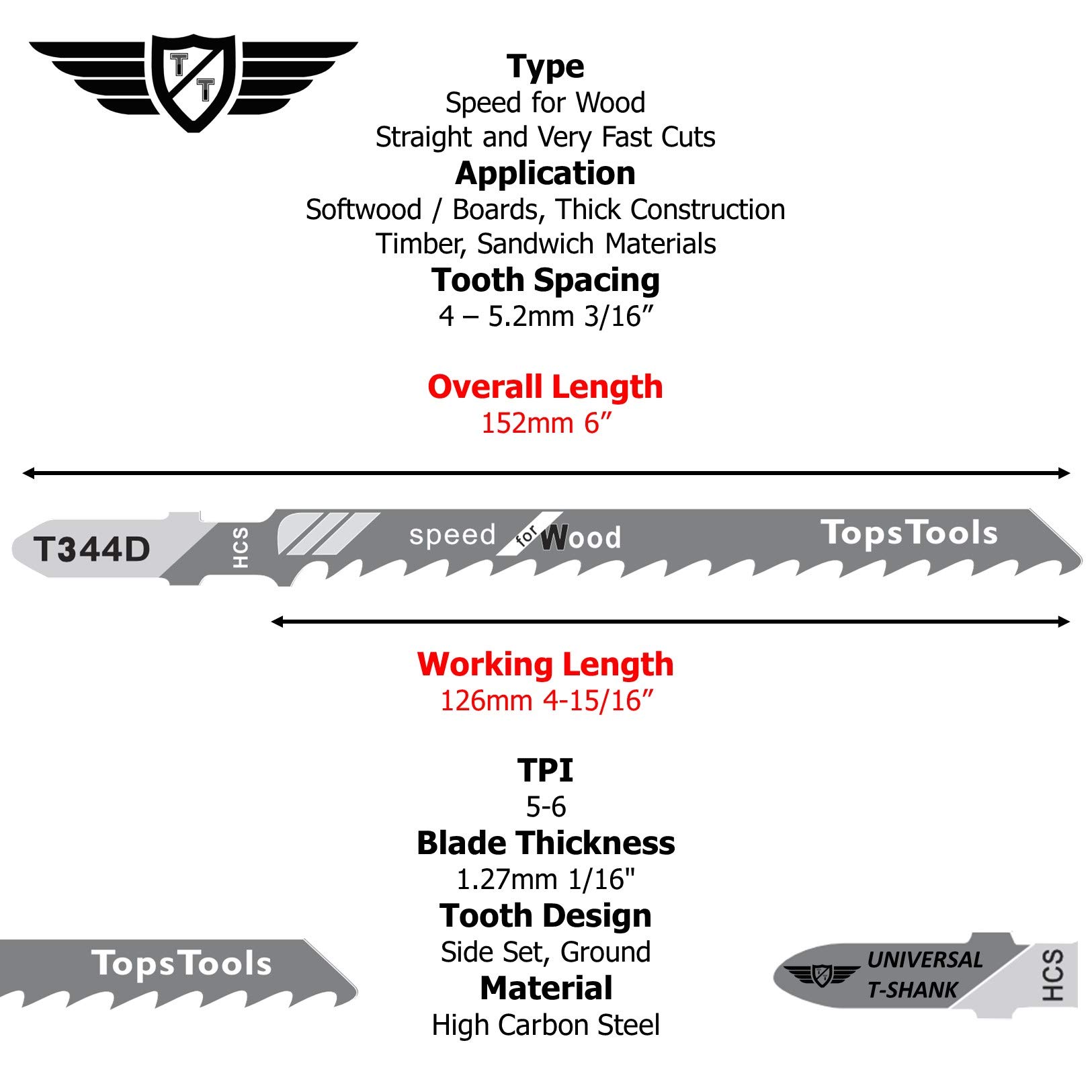 15 lame per seghetto alternativo TopsTools JSTT344D_3 T344D lunghe 152mm per tagli puliti e veloci compatibili con Bosch Dewalt Makita Milwaukee e molti altri