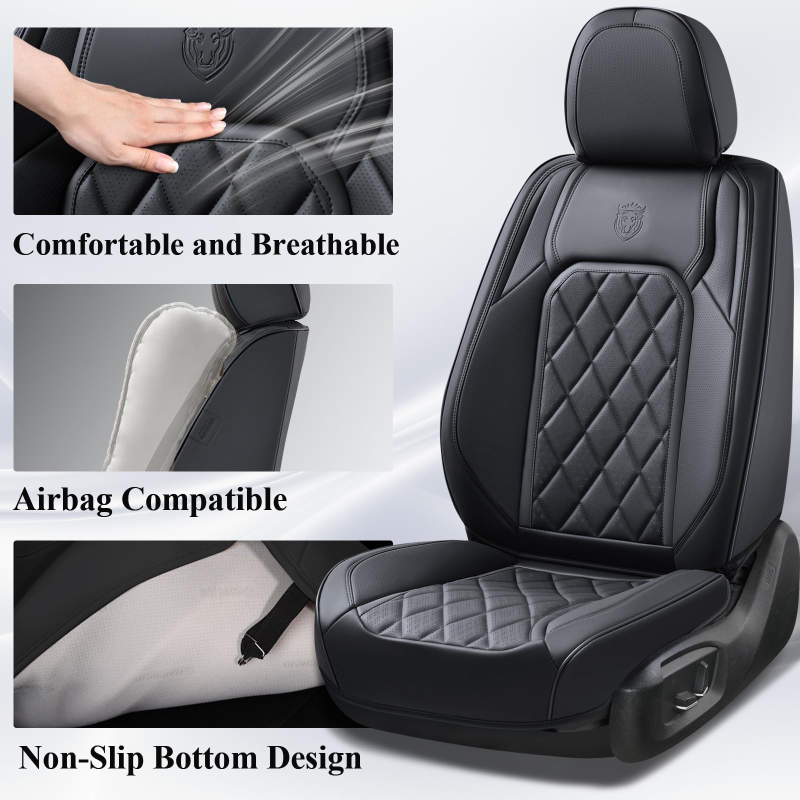 Coverado Car Seat Covers Full Set Front and Back Seat Covers for Cars Luxury Faux Leather Waterproof Seat — view 4