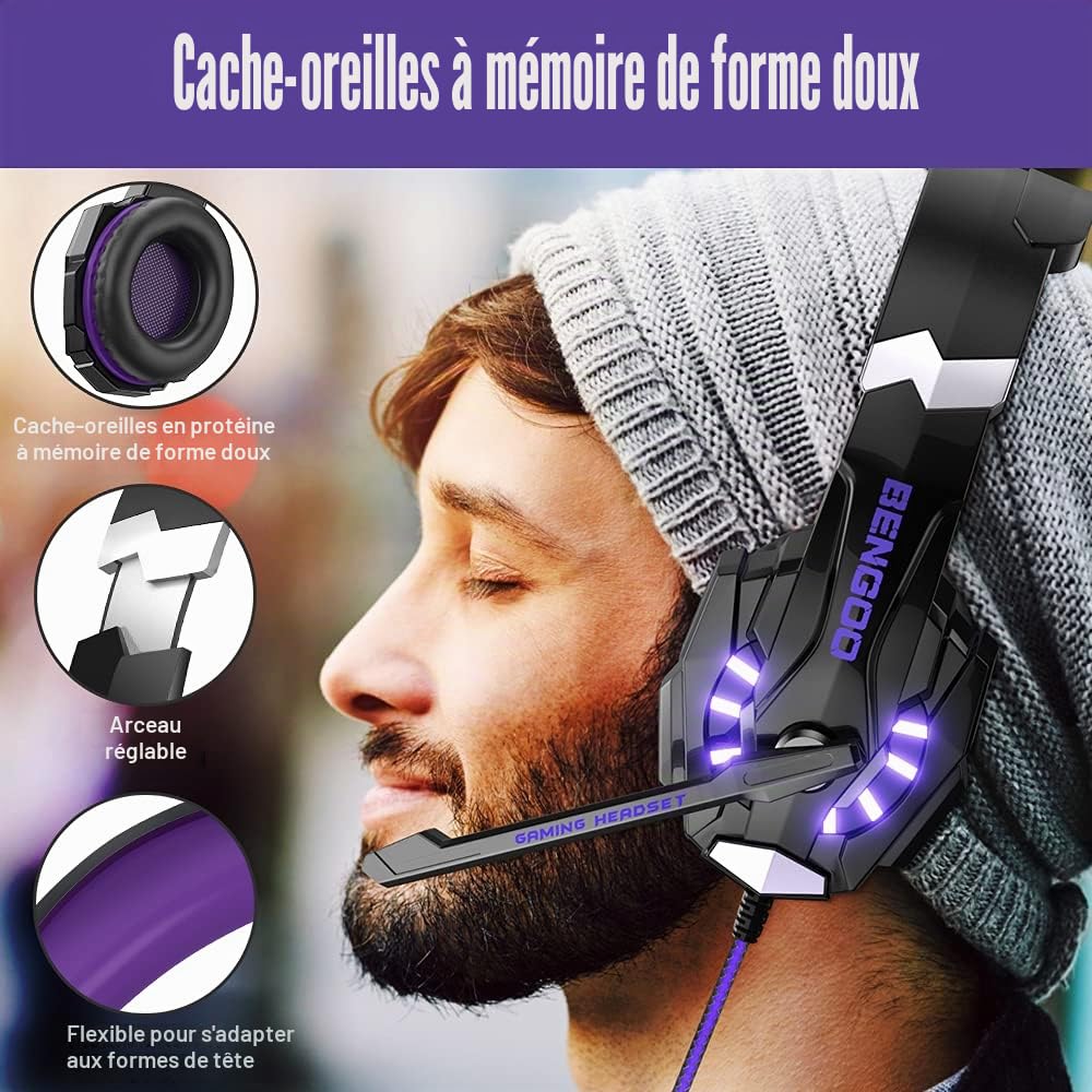 BENGOO G9000 Casque de Jeu Stéréo pour PS4, PC, Manette Xbox One, Casque Gamer Antibruit avec Micro