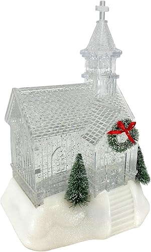 Vista 2 de Gerson 2660080 Iglesia de globo de agua giratoria con pilas, 9.25 pulgadas de altura