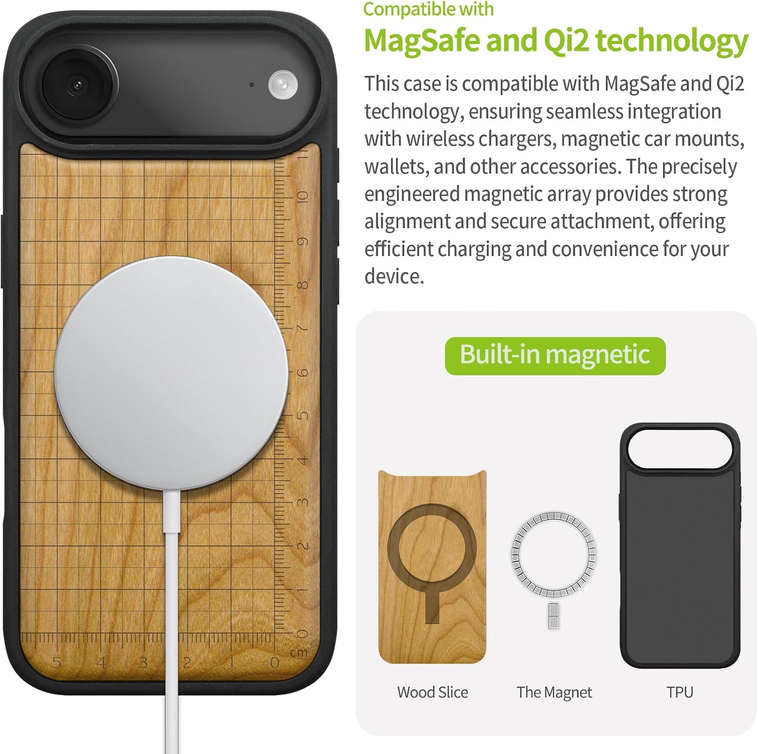 Carveit Magnetic Wooden Case for iPhone Air Case, Wood Artisan Engraved & Soft TPU Shockproof Cover, Compatible with MagSafe 17 Air Wireless Chargers (Measuring The Details) Cherry